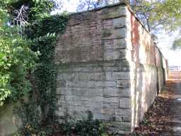Oblique view of left side corner of walls of Tanfield Hall November 2016